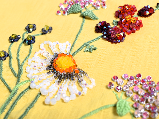 fabric with crystal rondelle and round beads