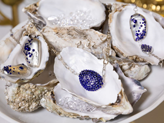 Jewelry necklace with blue crystals