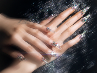 Nail Art inspiration with flatback, crystal AB stones in fancy shapes