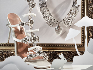 white heeled pumps with ornate crystal detailing