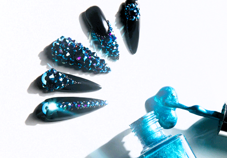 wicked nail art with flatback crystals with spilled nail polish