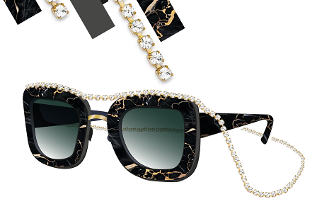 crystal cup chain on sunglasses