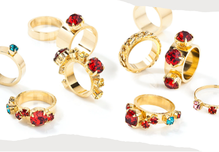 gold rings with crystals