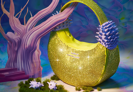 handbag covered in acid yellow flatback crystals
