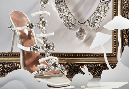 white heeled pumps with ornate crystal detailing