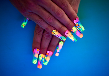 festival nails with neon crystals