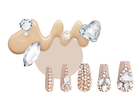 beige nails with crystals