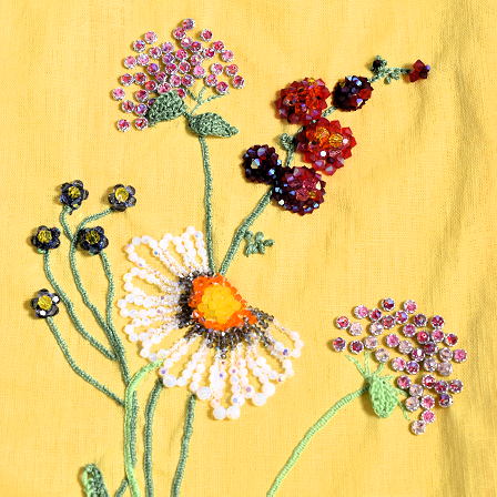 fabric with crystal rondelle and round beads