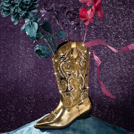 flatback crystals, various shapes applied on cowboy boot