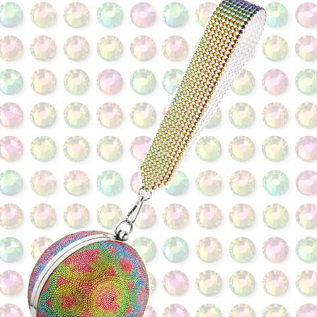 handbag with polychromatic coating crystals