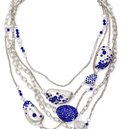 cascade silver necklace with cobalt blue crystals