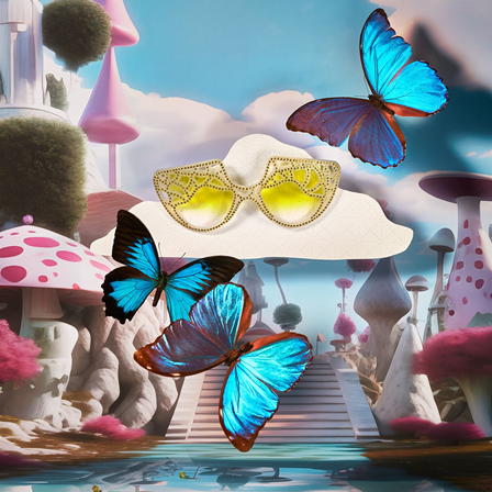 sunglasses decorated with Acid Yellow crystals