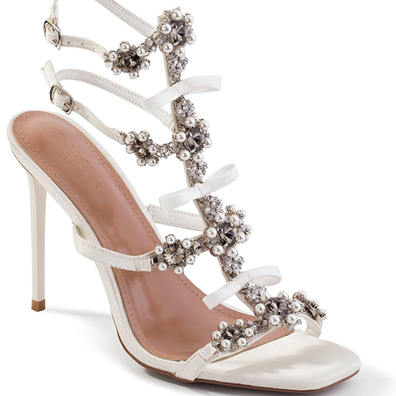 white heeled pumps with ornate crystal detailing