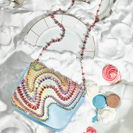 梨形工艺水晶点缀的甜蜜感闪亮手提包