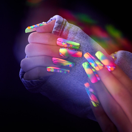 festival nails with neon crystals