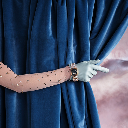 watch with crystals in rose gold setting 