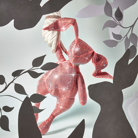 rabbit handbag covered in crystals in new crystal color Rose peach