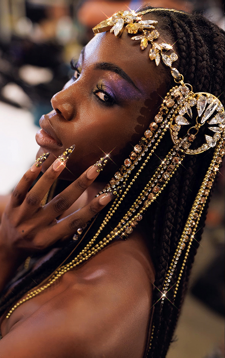 sparkling nail crystals and fancy crystals on headband