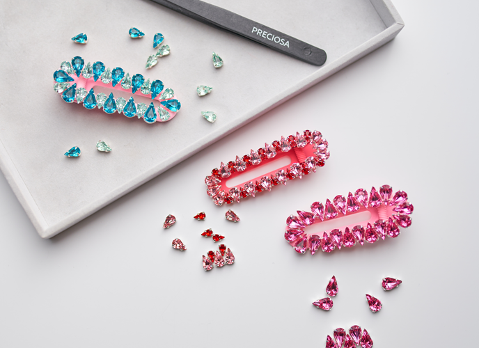 Sparkling Hair Barrettes with fancy, pear crystals