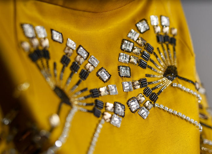 detail of crystals on a skirt