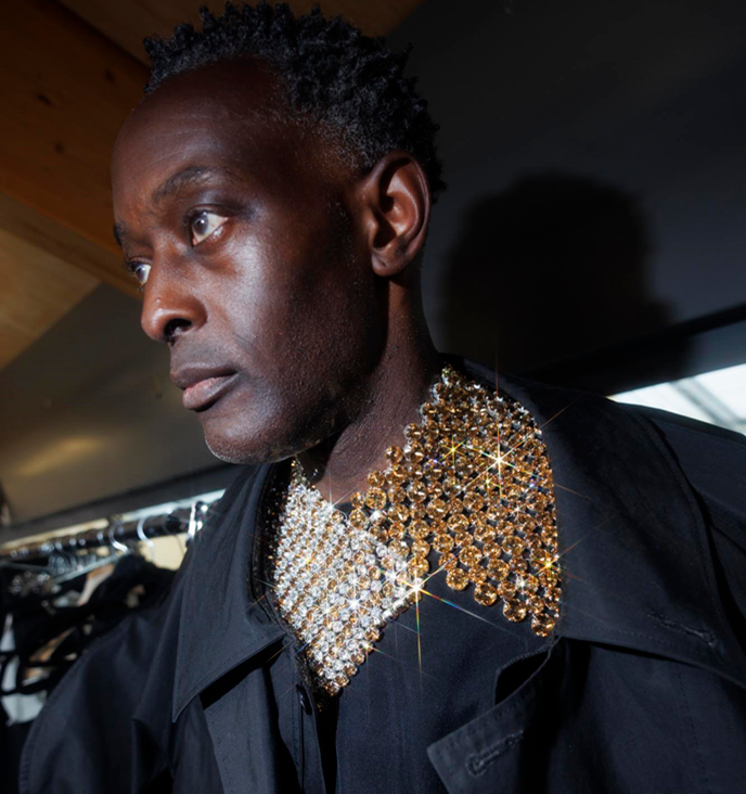 crystals on man's collar