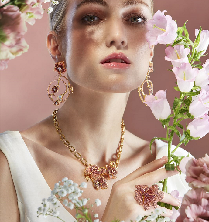 jewelry with pink cubic zirconia, premanent color treatment