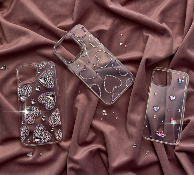 crystal heart phone cases with crystal and crystal AB