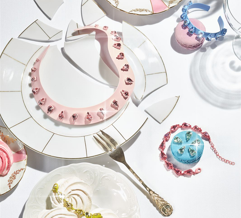 pastel jewelry with pear-shaped fancy crystals in various colors