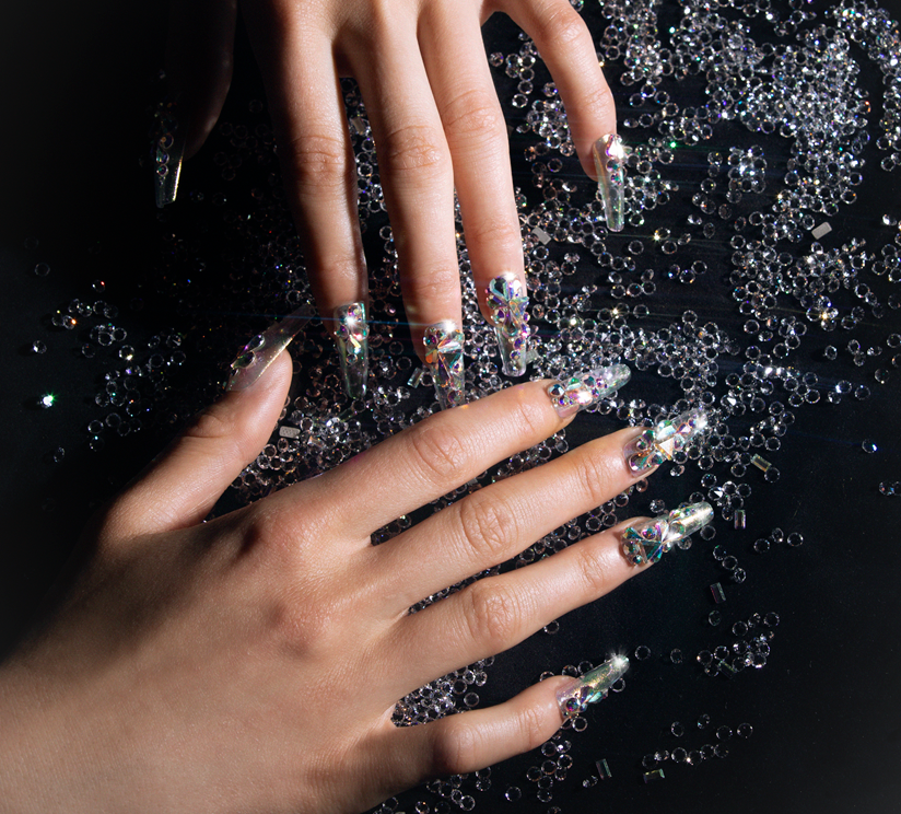 Nail Art with flatback, crystal AB stones in fancy shapes