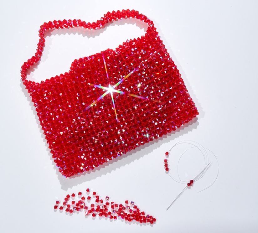 handmade red beaded crystal bag
