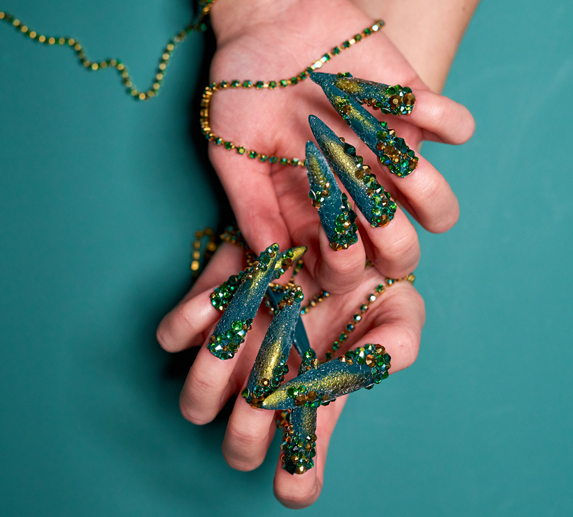 year of the snake inspired crystal nail art