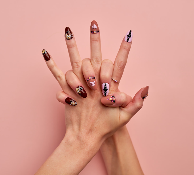 Valentines chocolate inspired crystal nails