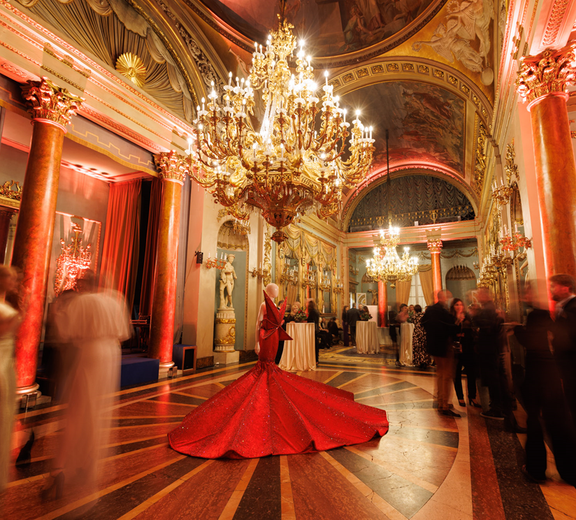 couture two-piece gown by Windowsen with new crystal color, Cobalt Blue