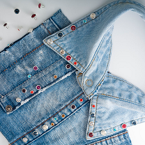 crystal rivets applied on denim