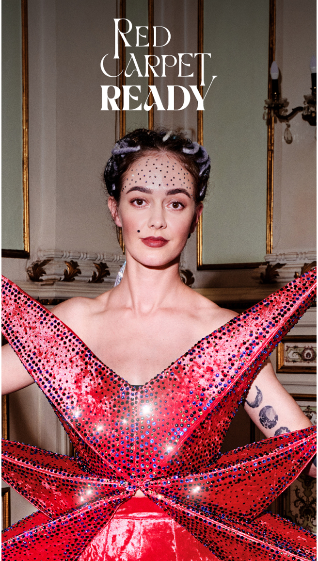 crystals on red carpet, innovations for autumn and winter